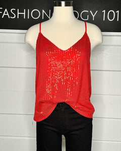 red sequin holiday top