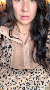 Fleece leopard button front sweater