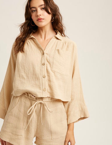Malibu Textured Button Down Top in Natural